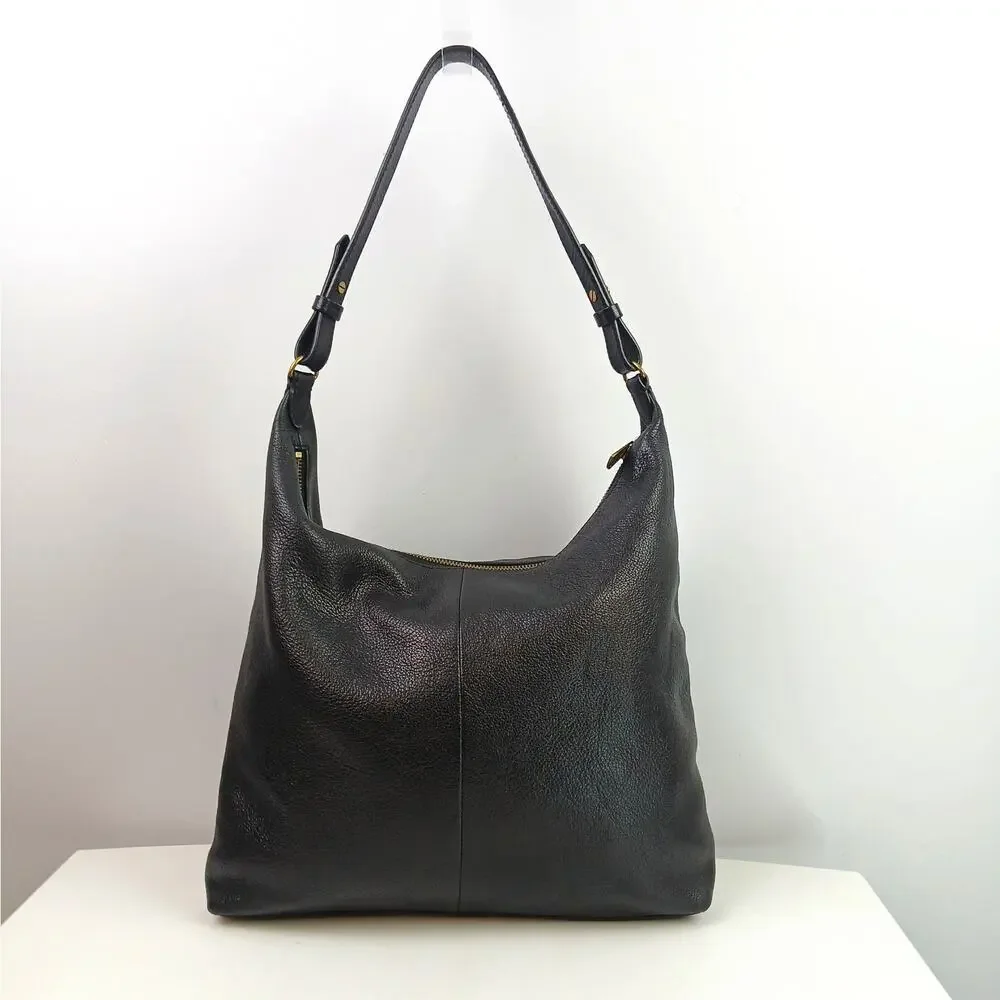 Fossil Cleo Large 1 Strap Hobo Shoulder Bag In Soft Black Leather Gold Hardware